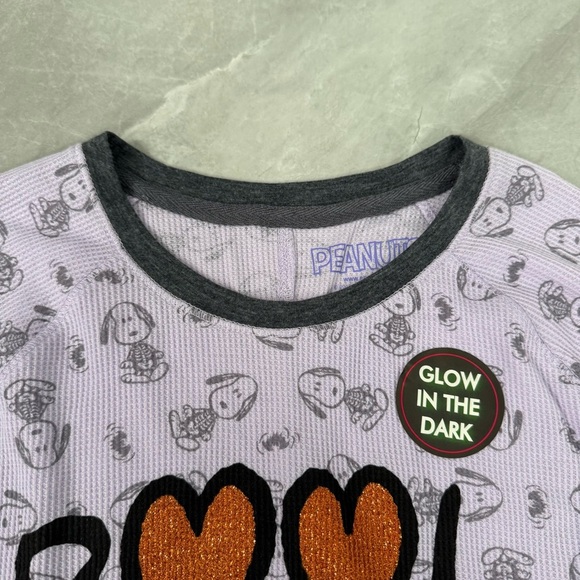 Girl’s Peanuts Thermal Snoopy Halloween Boo Skeleton Bats Long Sleeve Shirt XL - Picture 5 of 16